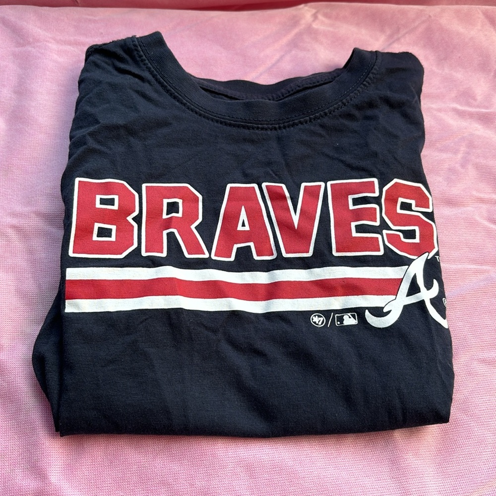 ‘47 Navy Blue Atlanta Braves MLB Major League Baseball Short Sleeves Tee Boys M